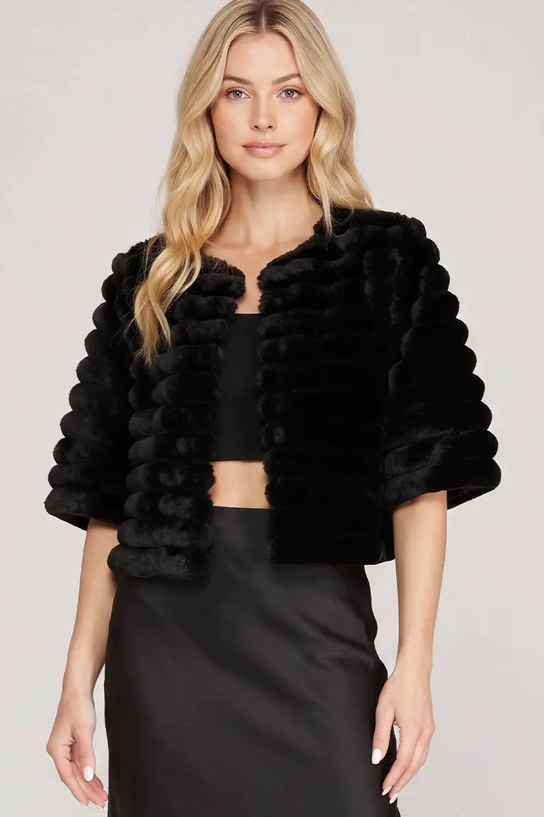 Black Fur Crop Jacket