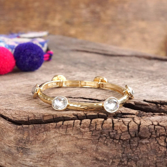 Faceted Glass Oval Golden Bangle