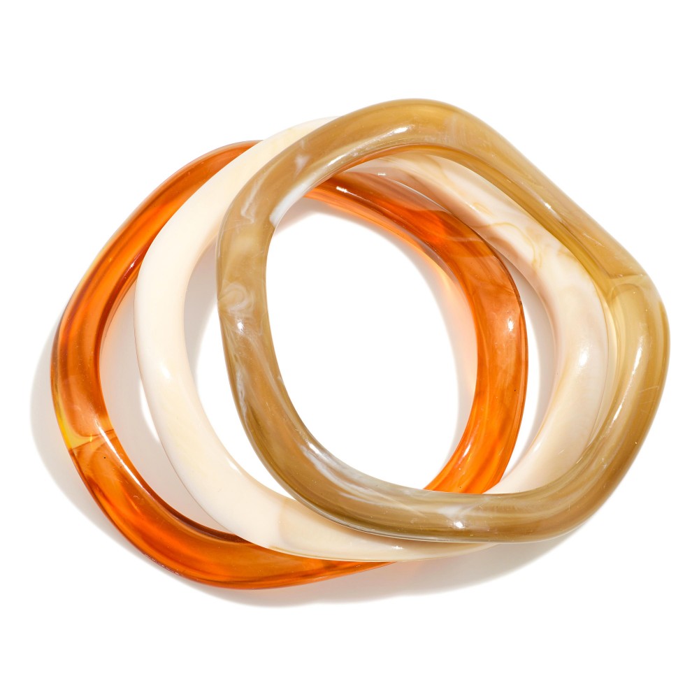 Three Wavy Acetate Bangle Bracelets