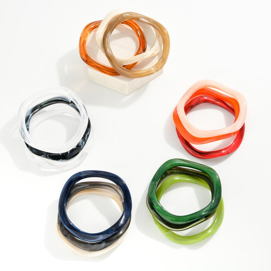 Three Wavy Acetate Bangle Bracelets