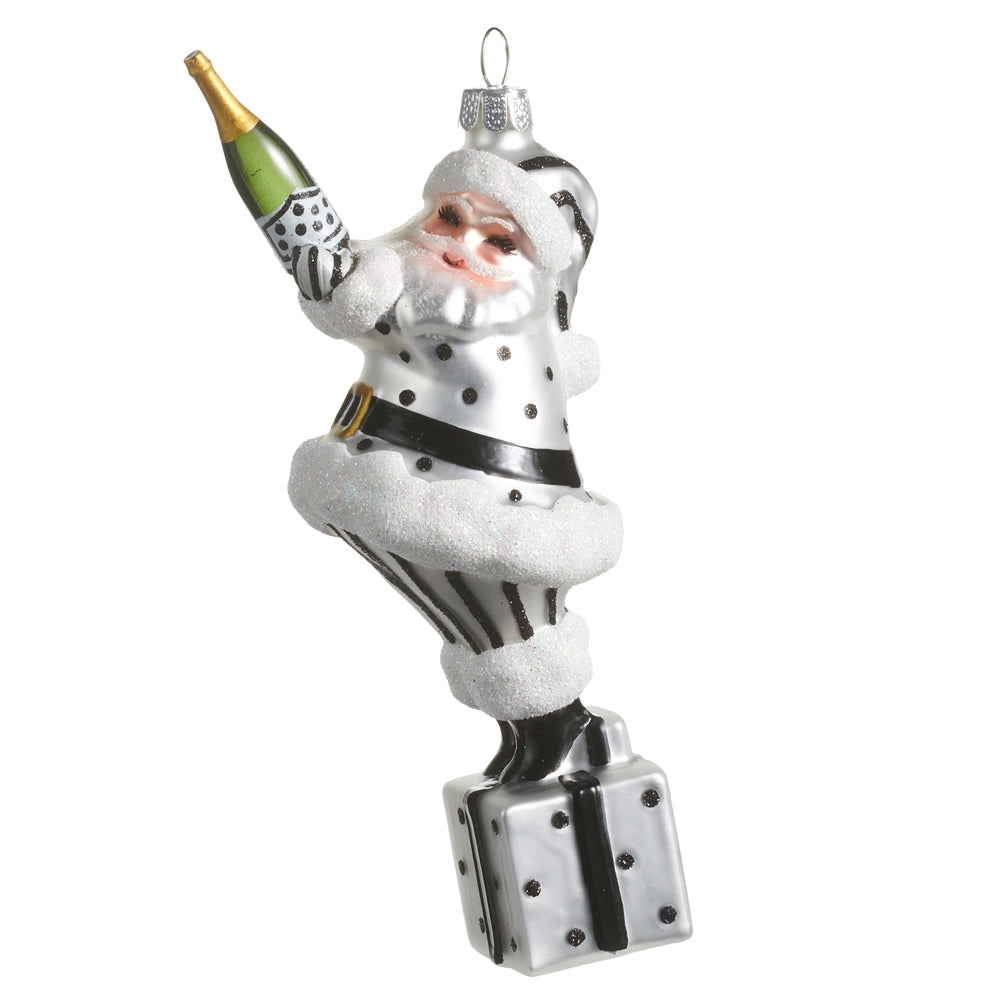 Champagne Popping Santa Ornament