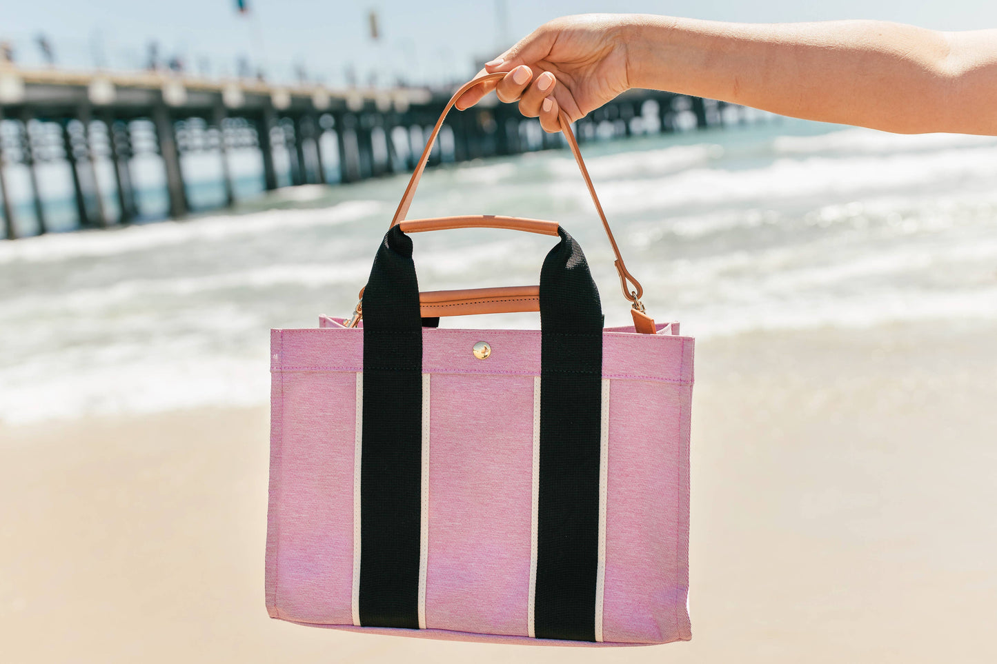 "Kylie" Pink Nylon Tote with Leather Accents