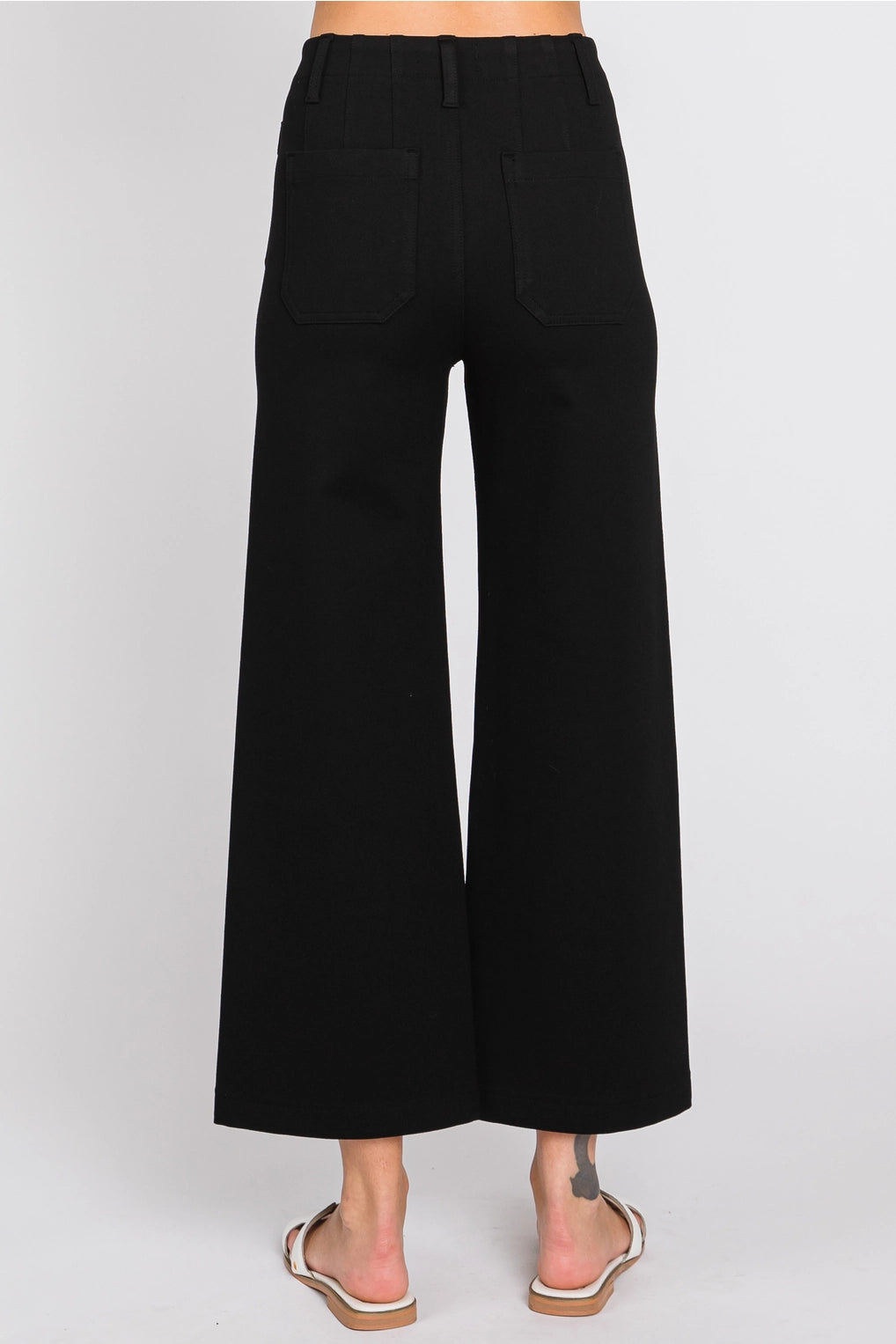 Black Cropped Wide-Leg Ponte Pants