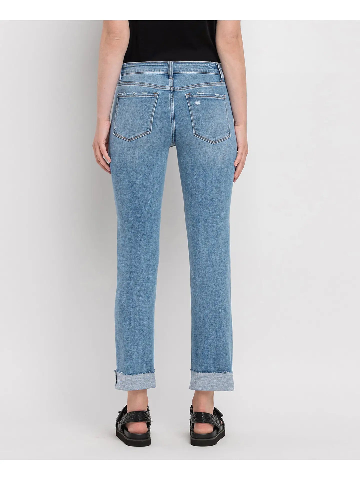 Mid Rise  Cuffed Crop Slim Jeans F4121