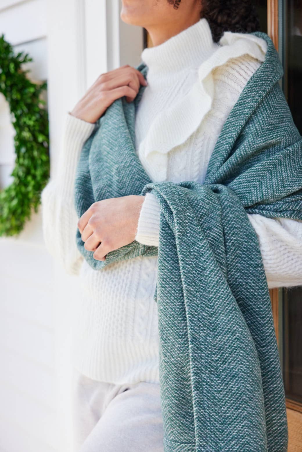 Evergreen Herringbone Shawl