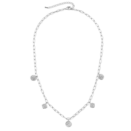 Silver Textured Medallion Link Chain Necklace
