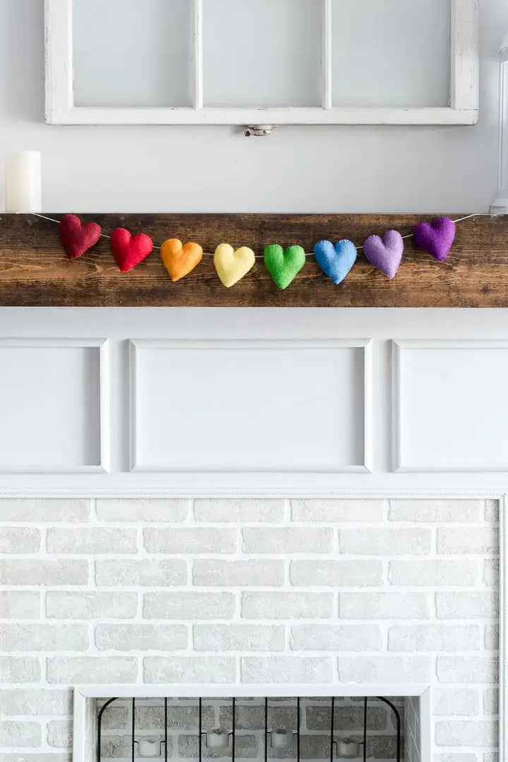Rainbow Hearts Valentines  Felt Garland