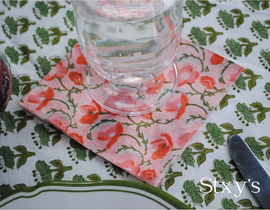 Block Print Poppy Cocktail Napkins
