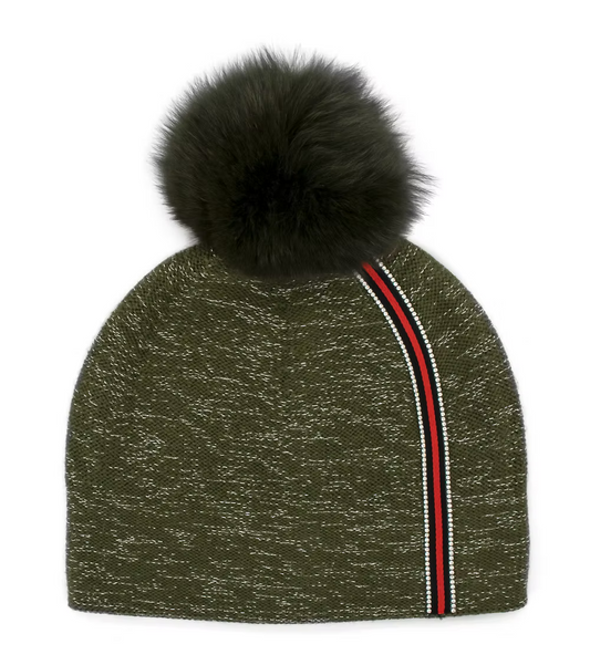 Khaki Stripe Pom Hat