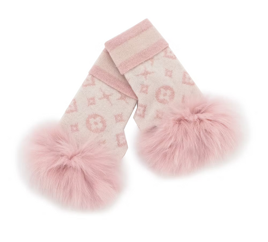 Pink Pattern Fur Mittens