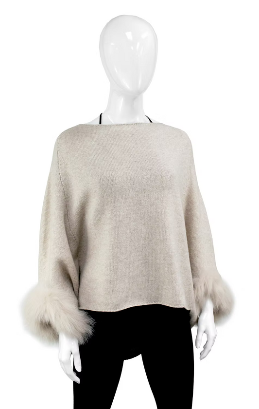 Oatmeal Fur Trim Sweater