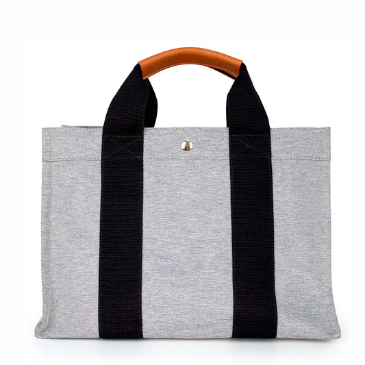 "Kylie" Grey Nylon Tote with Leather Accents