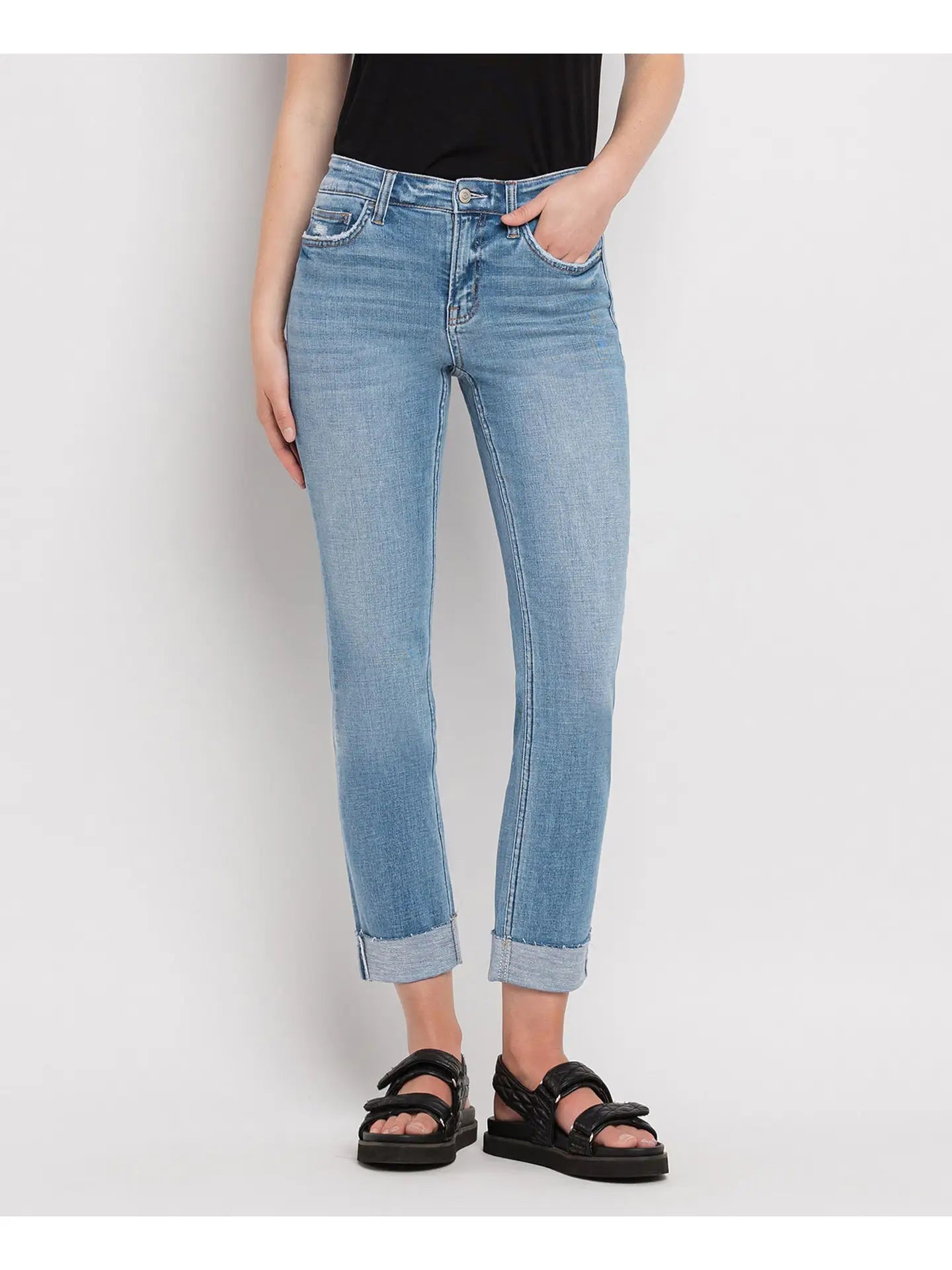 Mid Rise  Cuffed Crop Slim Jeans F4121