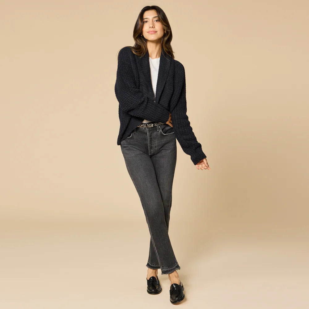Black Waffle Marshmallow Cocoon Cardigan