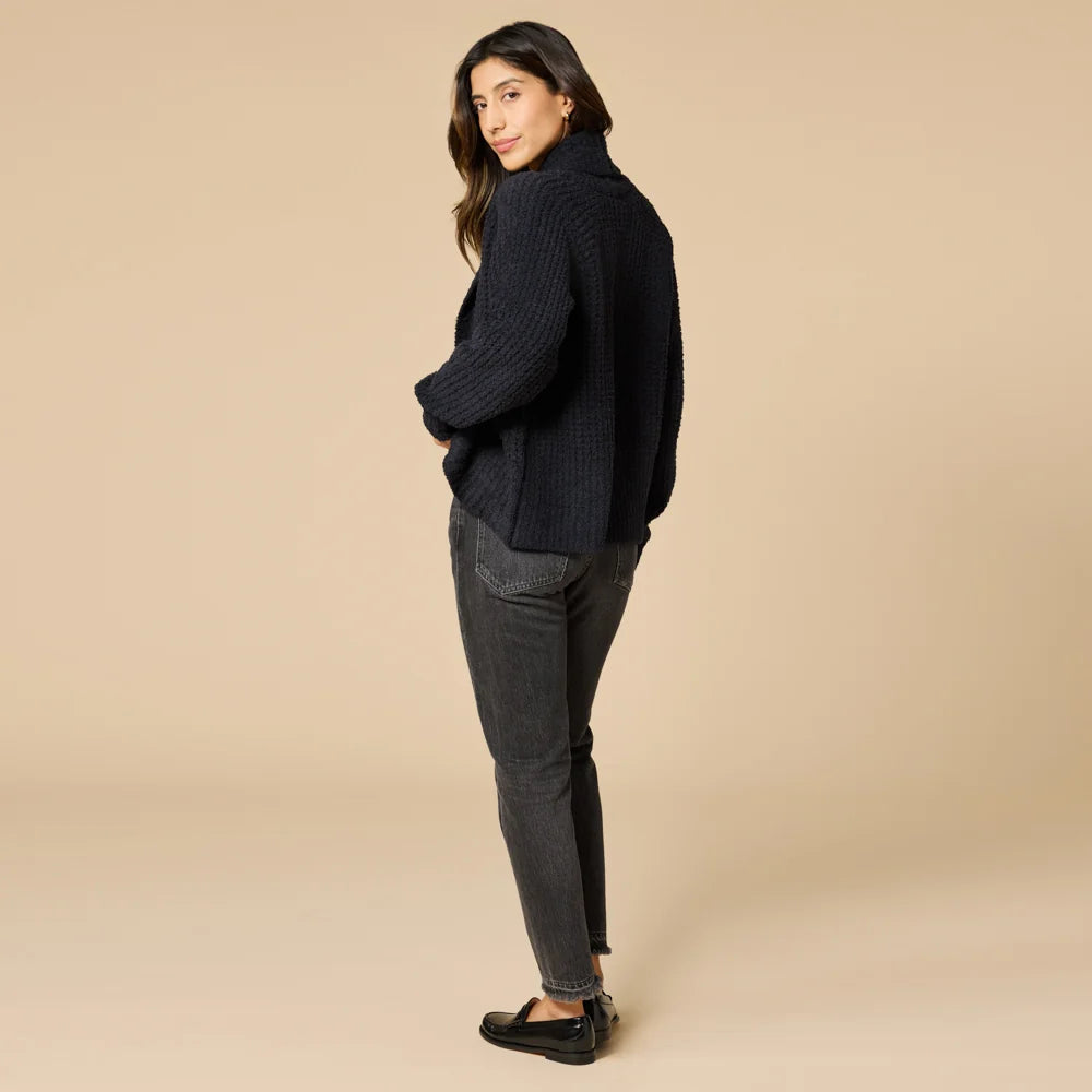 Black Waffle Marshmallow Cocoon Cardigan