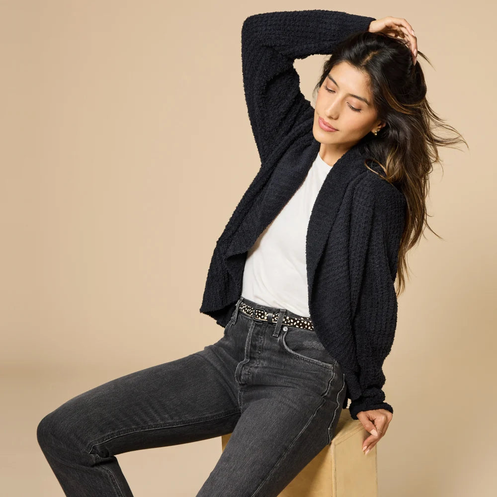 Black Waffle Marshmallow Cocoon Cardigan
