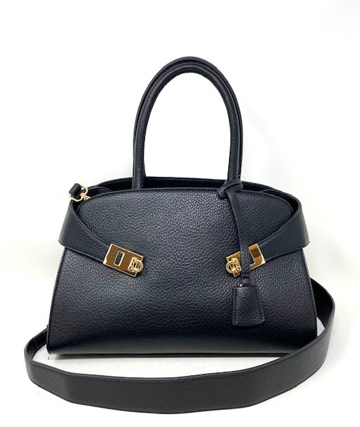 Vegan Leather Medium Gold Black Tote