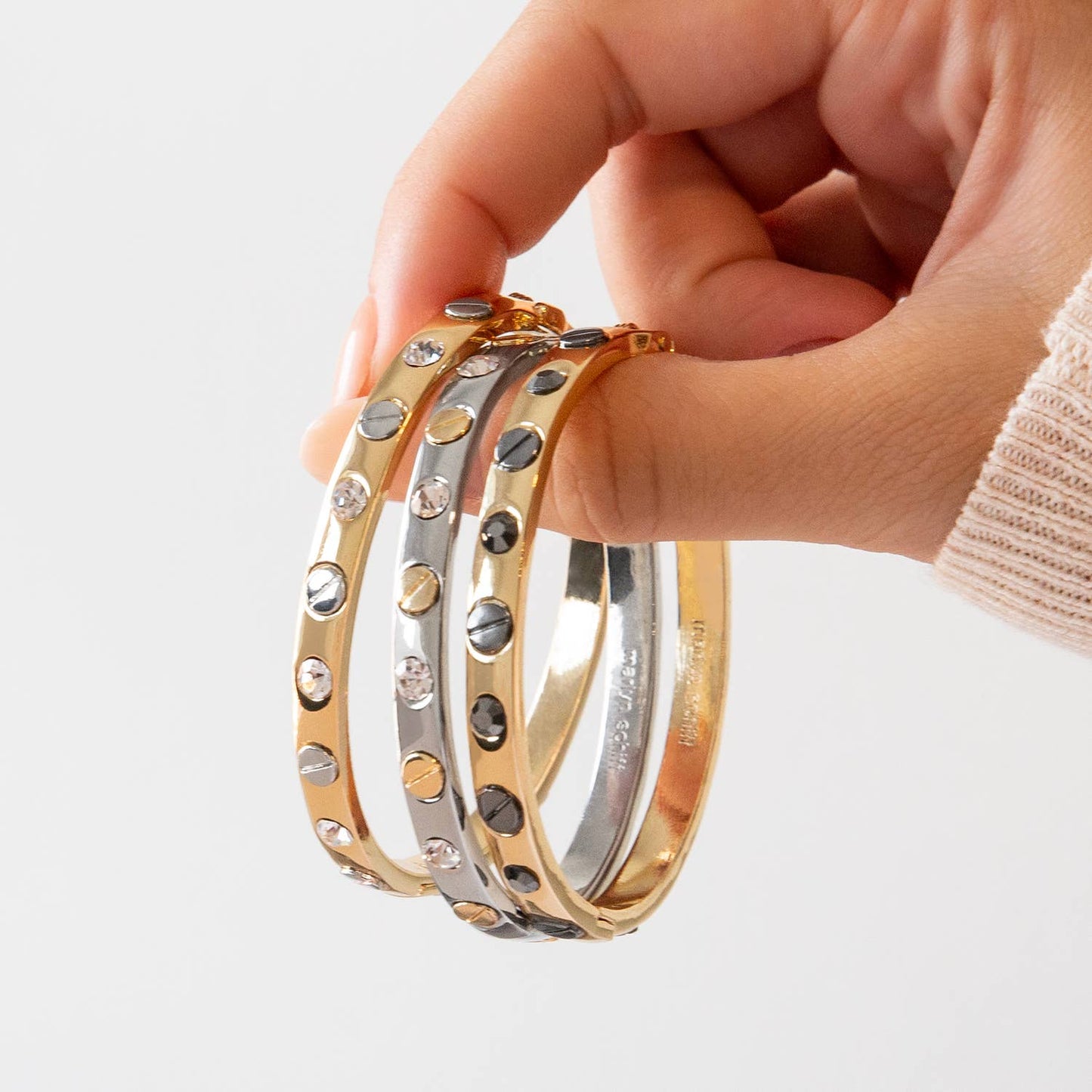 Shiny nailhead metal hinge bangle