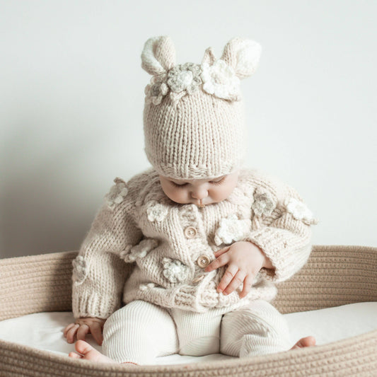 Neutral Flower Cardigan Sweater