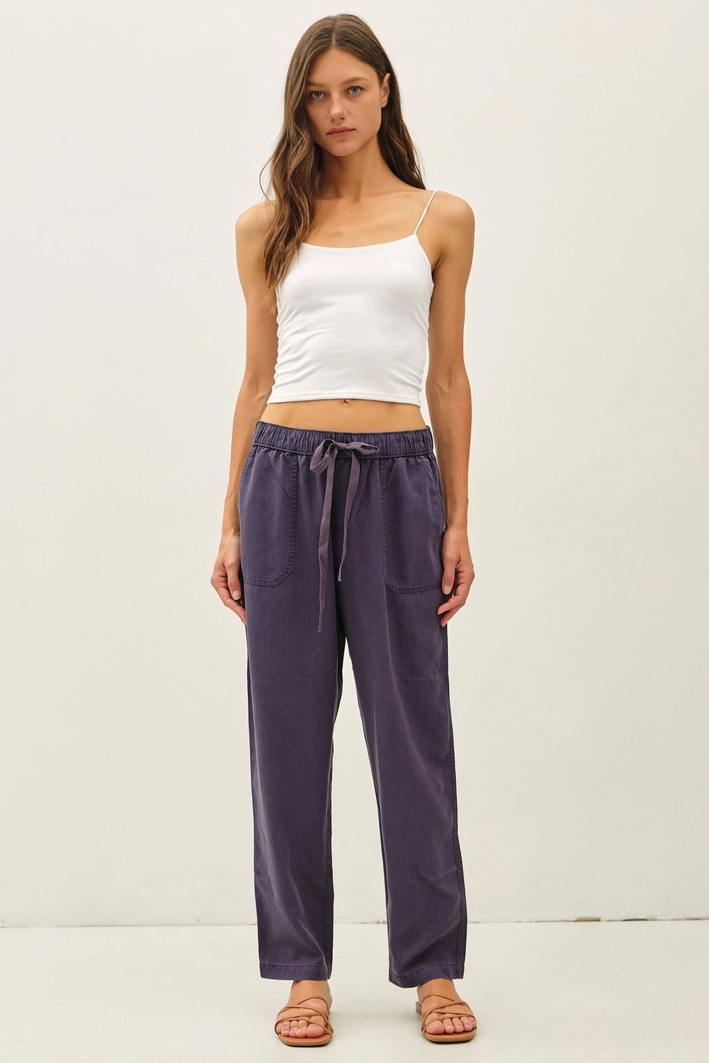 Charcoal Blue Tencel Tapered Pants