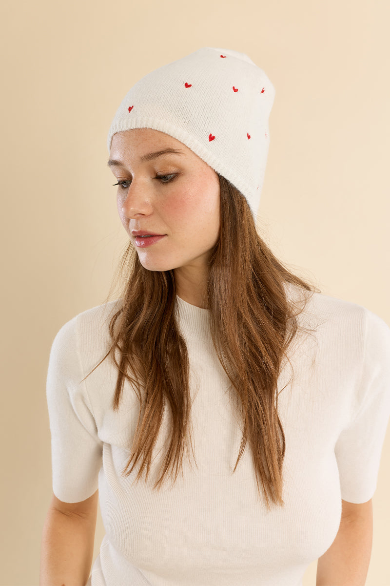 MB Heart Ivory Beanie