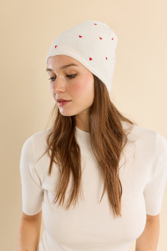 MB Heart Ivory Beanie
