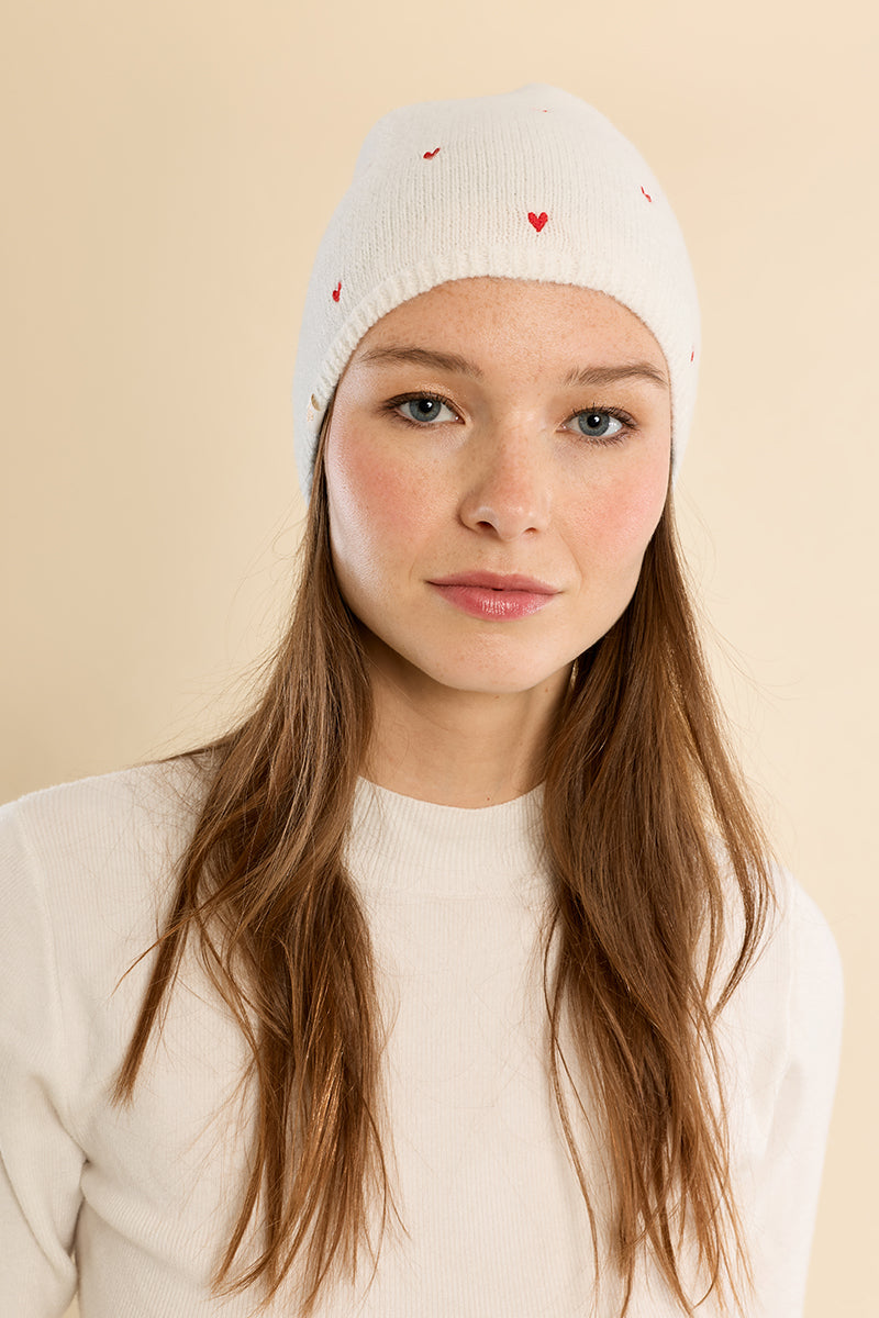 MB Heart Ivory Beanie