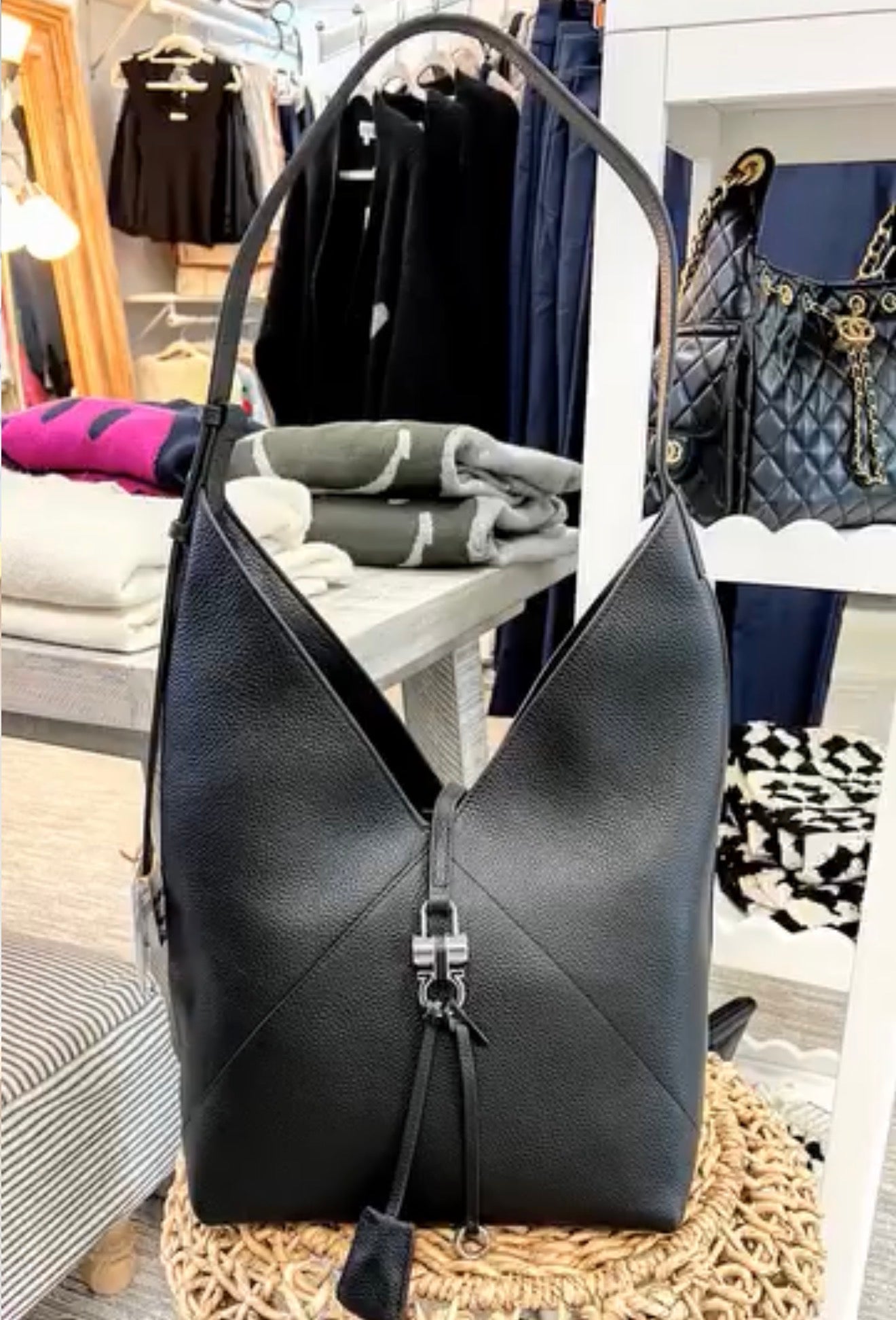 Black Leather Silver Hobo Bag