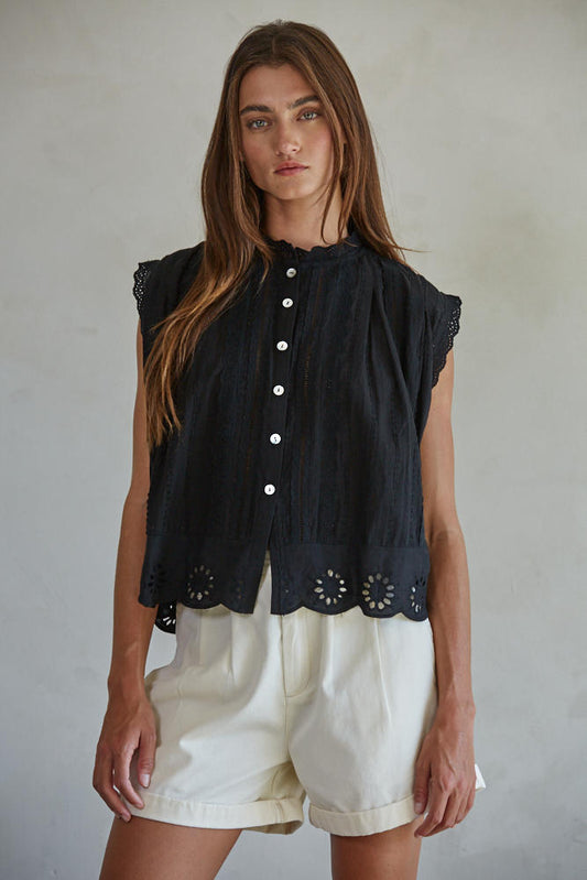 Adva Eyelet Buttondown Top