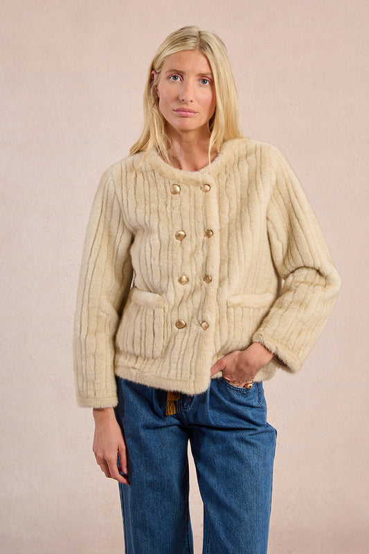 MB Beige Gold Button Fur Jacket