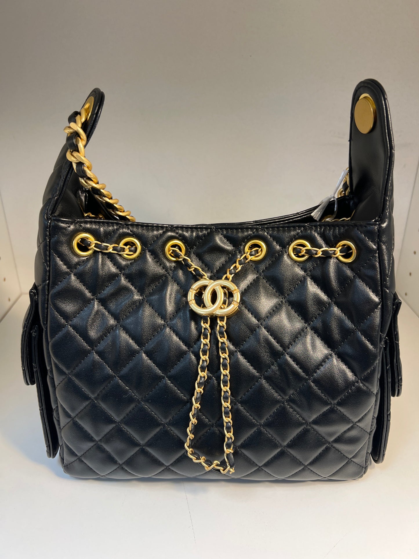 Black Quilted Vegan Shoulder Bag