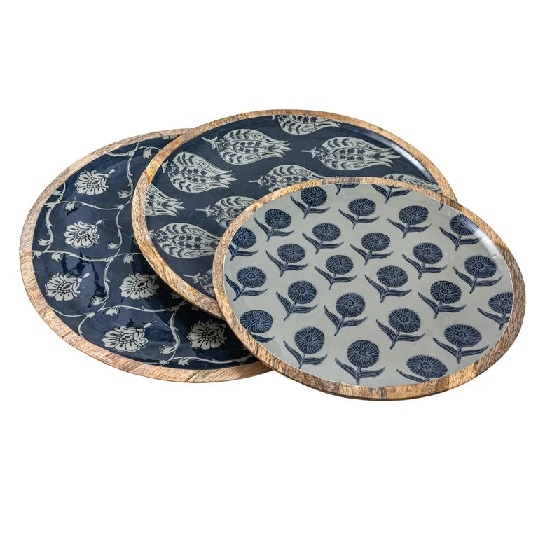 Blue Floral Enamel Round Trays