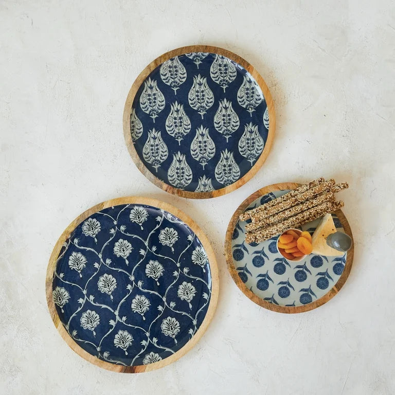 Blue Floral Enamel Round Trays