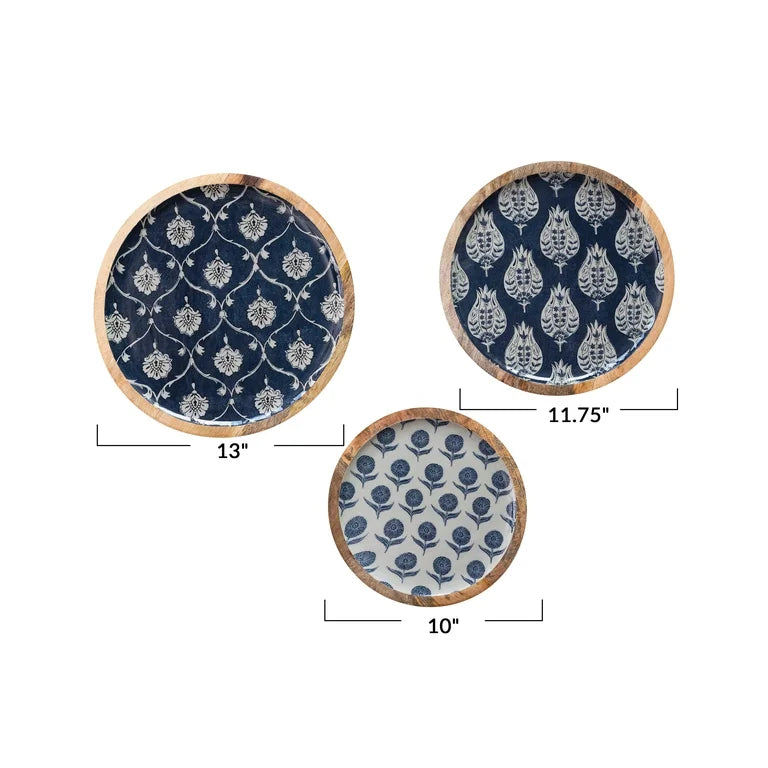 Blue Floral Enamel Round Trays