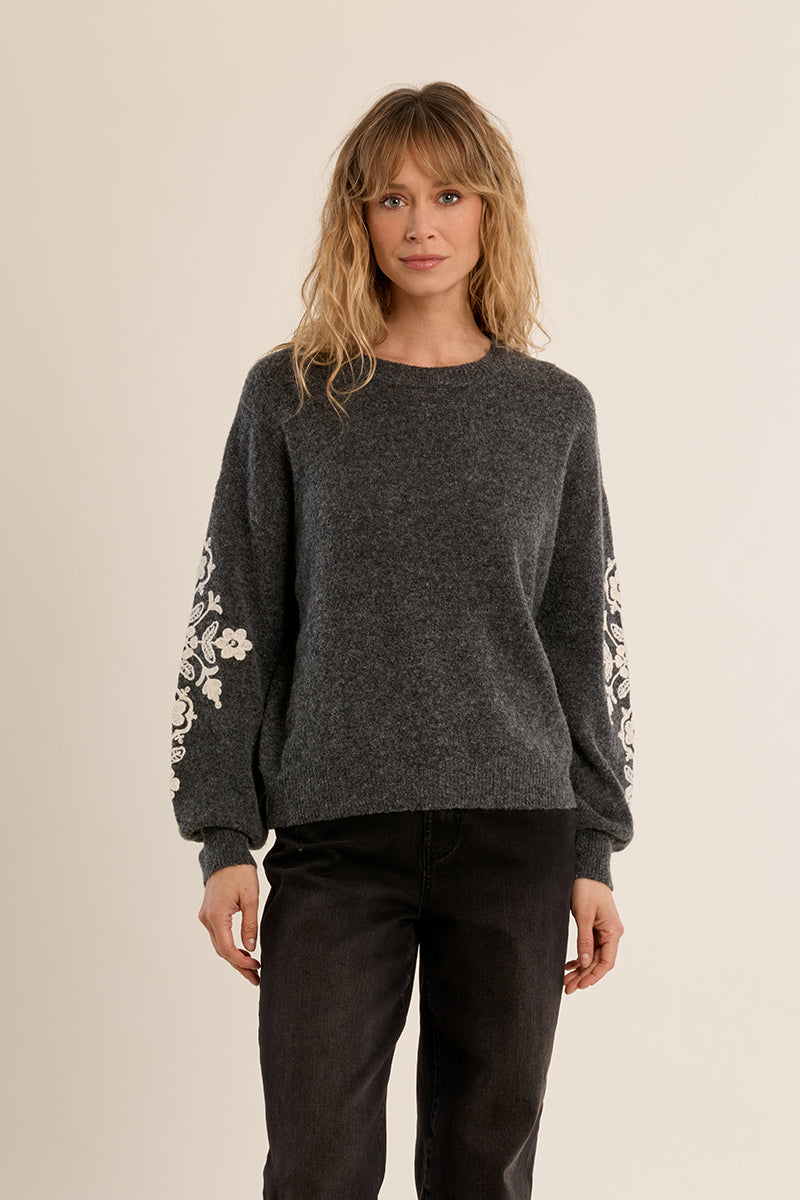 Ash Grey Embroidered MB Sweater