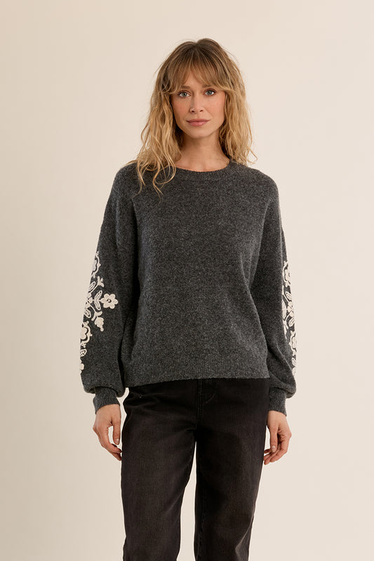 Ash Grey Embroidered MB Sweater