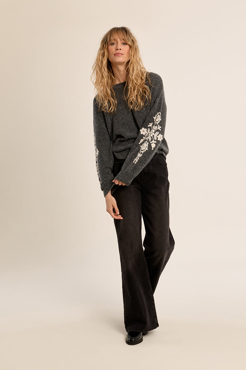 Ash Grey Embroidered MB Sweater