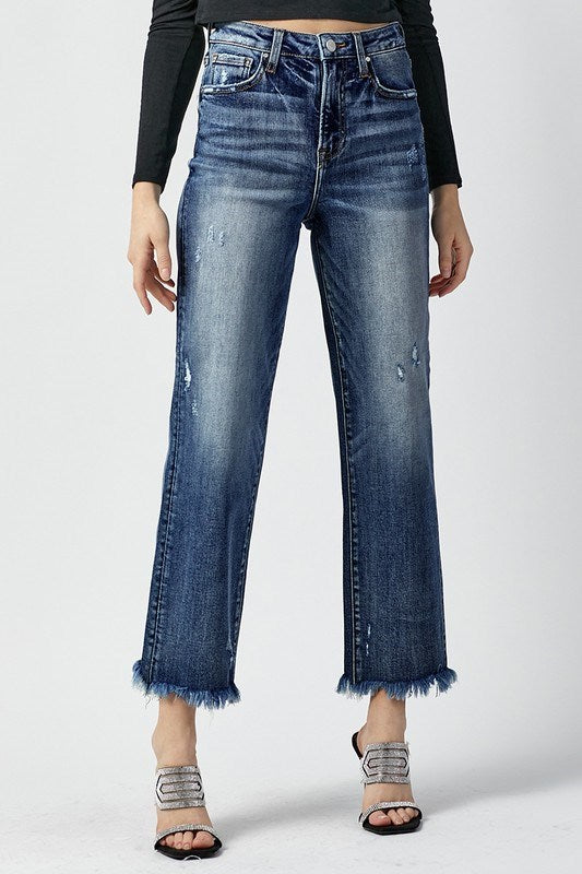 High-Rise Straight Fringe Jeans RDP5116