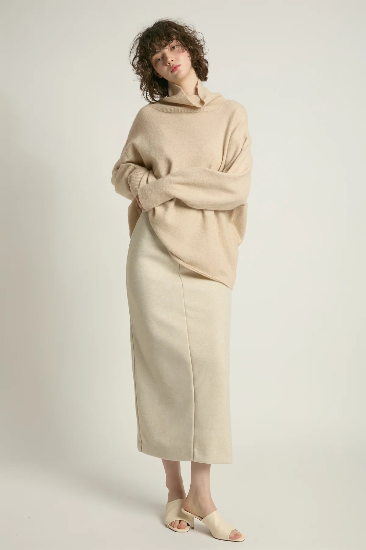 Tan Slouch Turtleneck Sweater