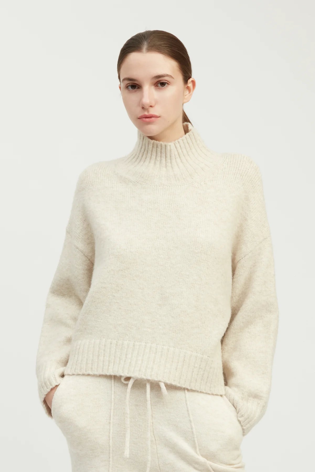 Beige Chunky Mock Turtleneck