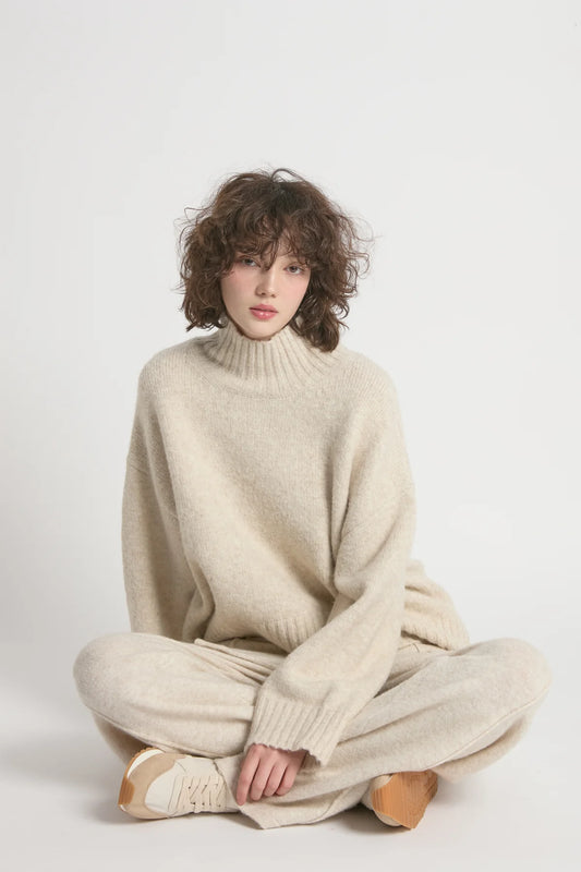 Beige Chunky Mockneck Sweater
