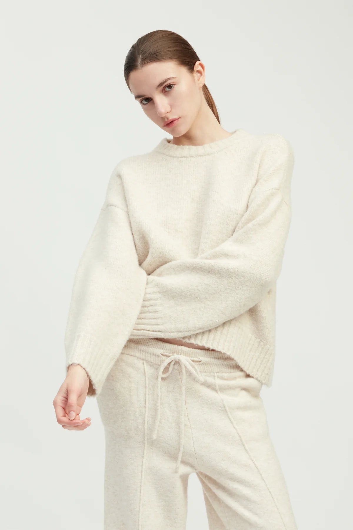 Beige Chunky Crewneck Sweater