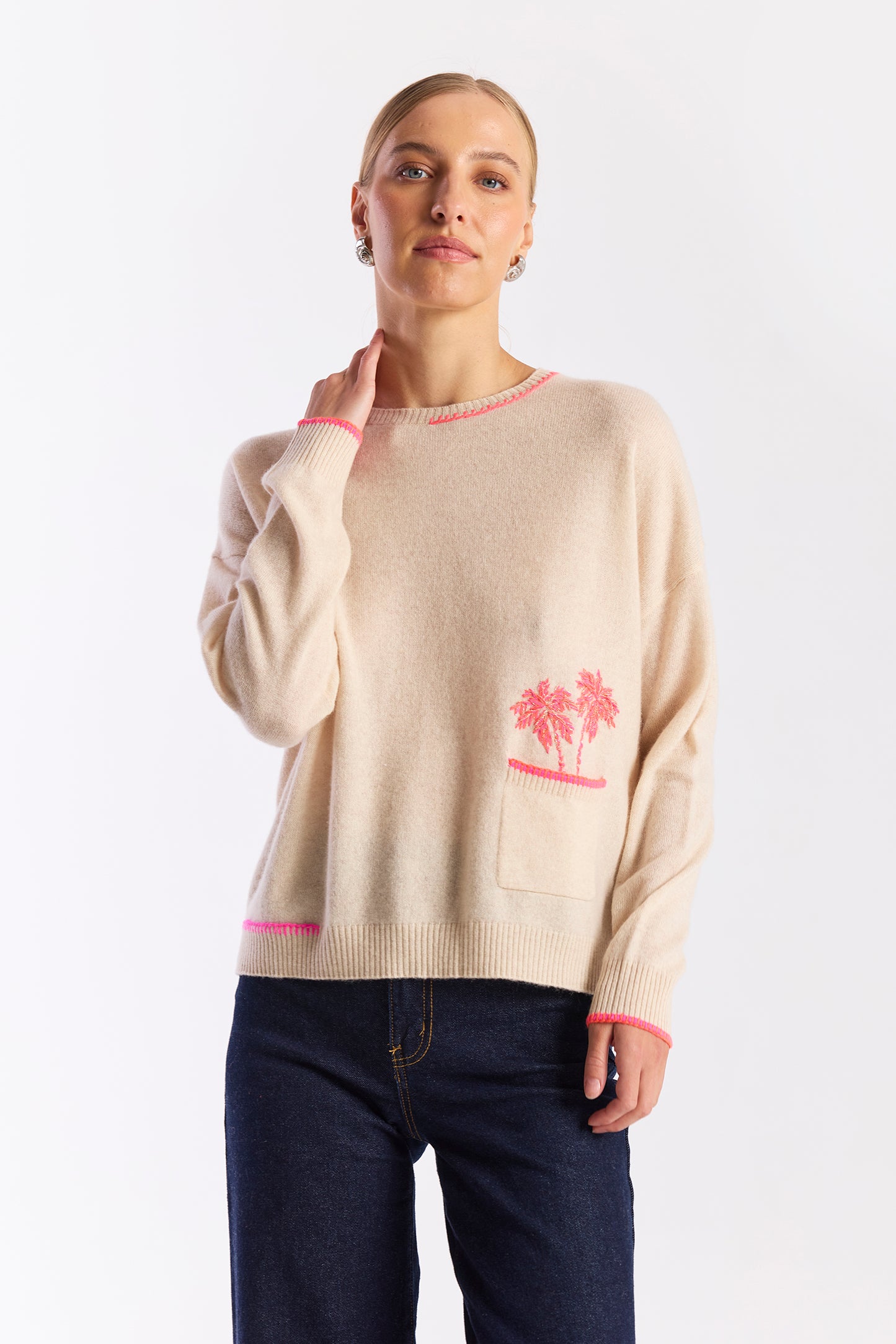 Palm Pocket Crew Sweater