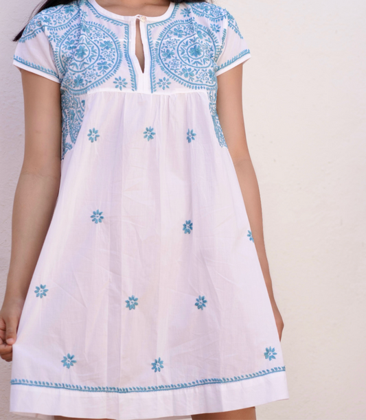 Ava Turquoise Embroider Tunic Dress