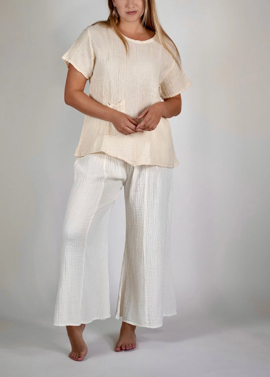 Arpa White Cotton Gauze Pants