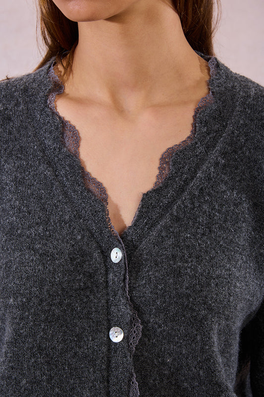 MB Grey Scallop Lace Cardigan Sweater