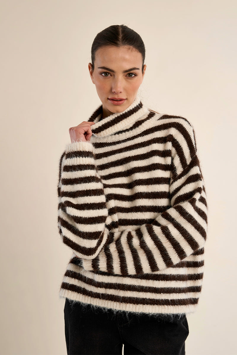 Chocolate Stripe MB Turtleneck Sweater