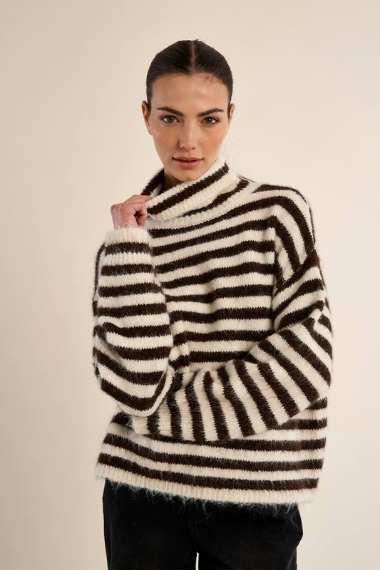 Chocolate Stripe MB Turtleneck Sweater