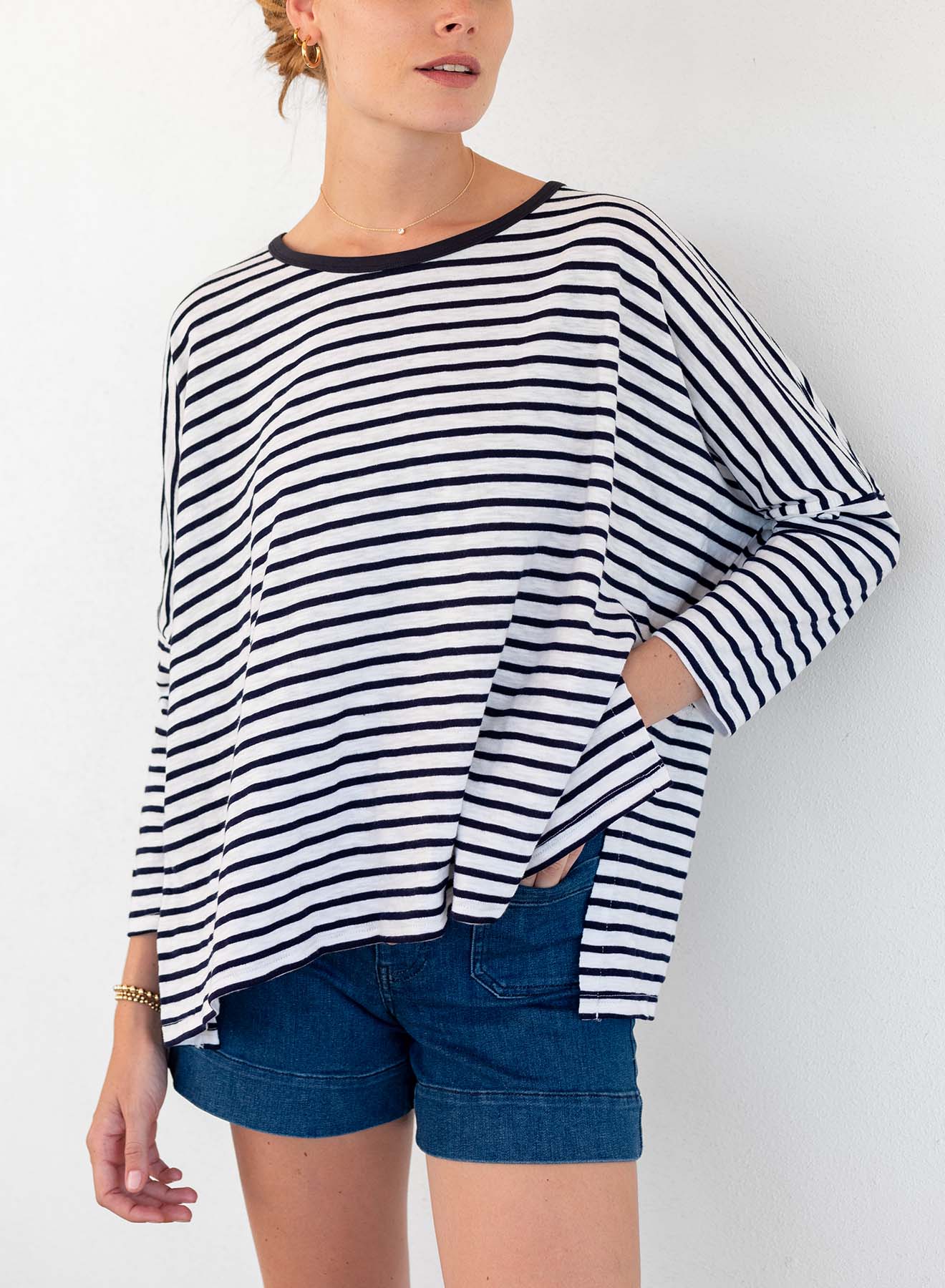 Navy Stripe Cotton Slub Tee