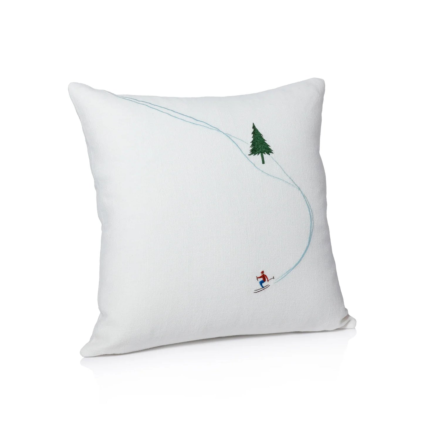 Ski Mountain Cotton Embroidered Throw Pillow